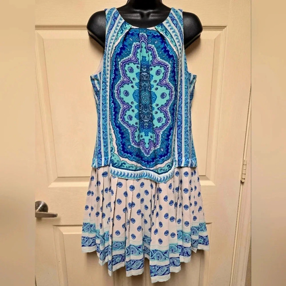 Women’s 1020’s Style Ann Taylor Loft Pleated Paisley Chiffon Midi Dress Plus 14 - Picture 1 of 13